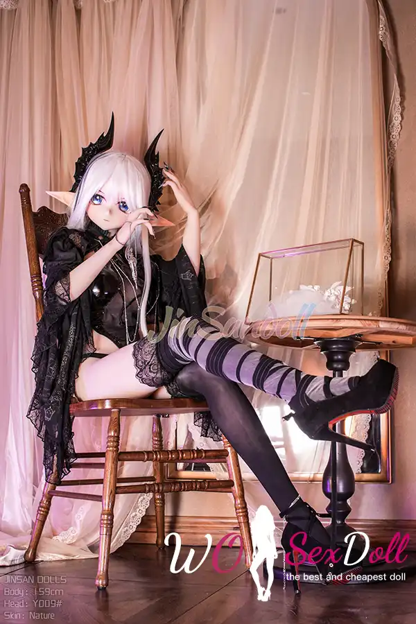 159cm 5ft2 TPE Anime Dark Elf Petite Chest Silver Hair Sex Doll #Y009 Head