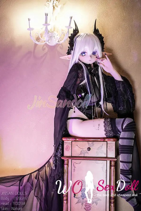 159cm 5ft2 TPE Anime Dark Elf Petite Chest Silver Hair Sex Doll #Y009 Head