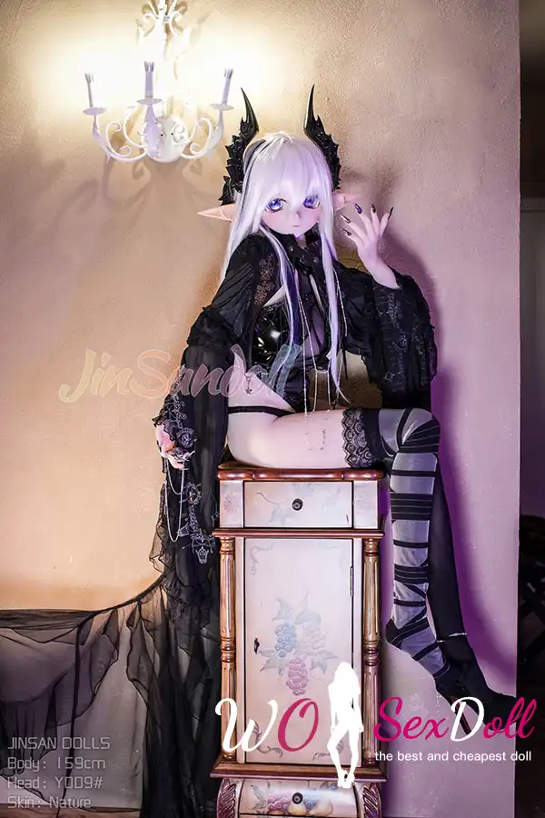 159cm 5ft2 TPE Anime Dark Elf Petite Chest Silver Hair Sex Doll #Y009 Head