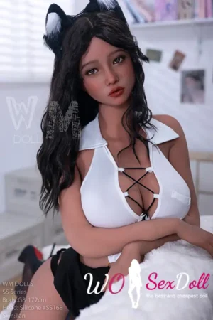 173cm 5ft5 Silicone Cat Girl Asian Busty Figure Black Hair Sex Doll #SS168 Head