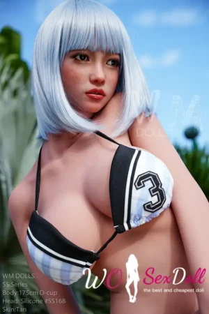 175cm 5f7 Silicone D Cup Bust Ample Body Blue Hair Sex Doll #SS168 Head