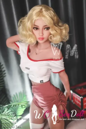141cm 4ft6 TPE Sport Girl Ample Chest Curly Blonde Hair Sex Doll #369 Head