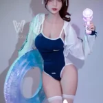 164cm 5ft4 TPE D Cup Blue Swimsuit Black Hair Sex Doll #56 Head