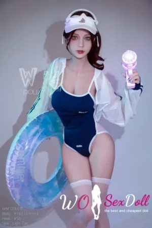 164cm 5ft4 TPE D Cup Blue Swimsuit Black Hair Sex Doll #56 Head