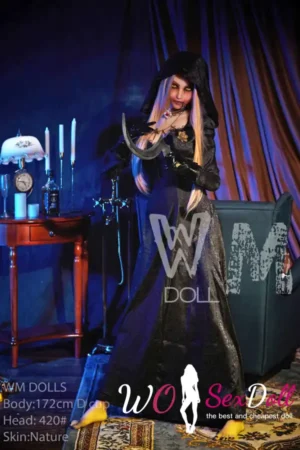 172cm 5ft6 TPE Grim Reaper D Cup Bust Golden Hair Sex Doll #420 Head